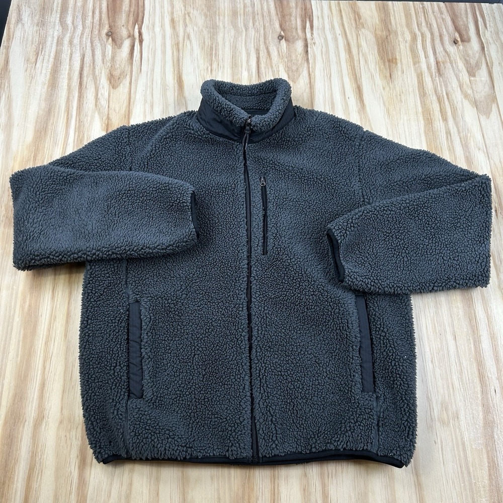Uniqlo Men's Sherpa Fleece Full Zip Jacket Charcoal Gray Large Outdoor